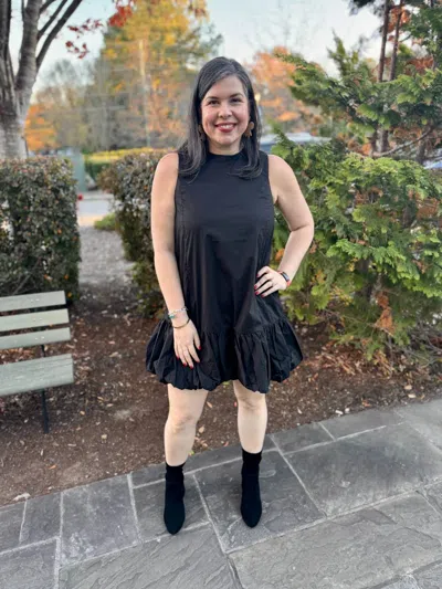 Pinch Bubble Hem Mini Dress In Jet Black