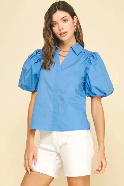 Pinch Bubble Sleeve Blouse In Ink In Blue