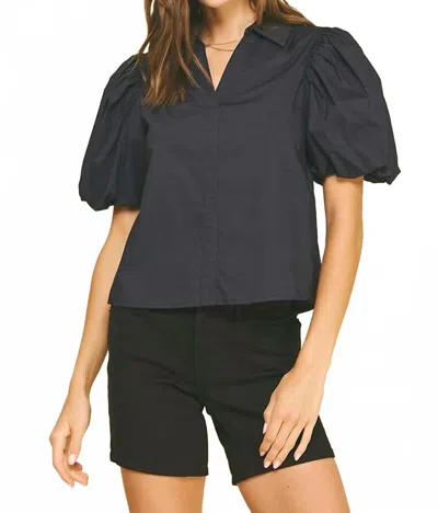 Pinch Bubble Sleeve Blouse Top In Ink In Black