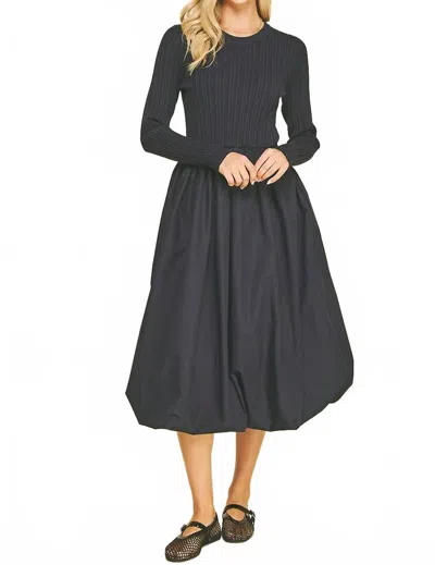 Pinch Bubbly Long Sleeve Midi Dress In Navy In Blue