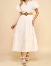 Pinch Button Down Belted Maxi Dress In Cream In White