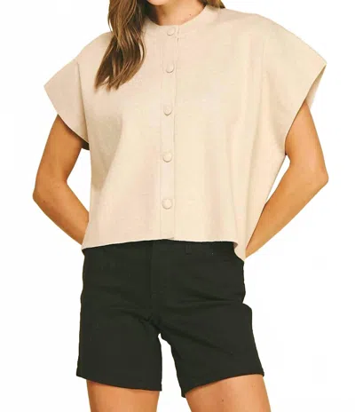 Pinch Button Down Cap Sleeve Sweater In Oatmeal In Gray