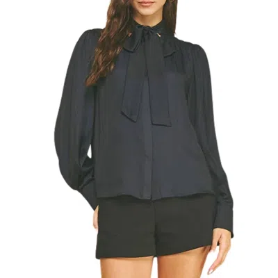 Pinch Button Down Shirt With Tie Neck In Ink In Blue