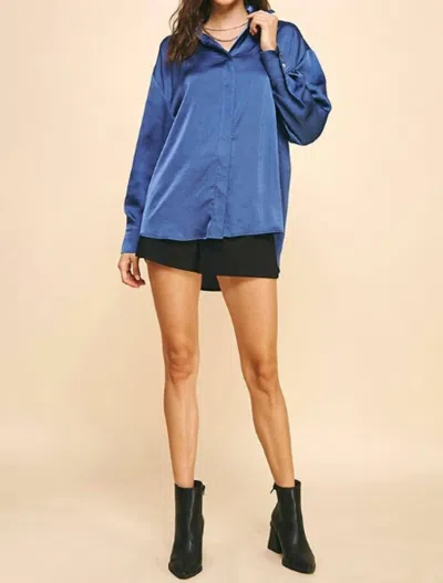 Pinch Button Down Woven Shirt In Navy In Blue