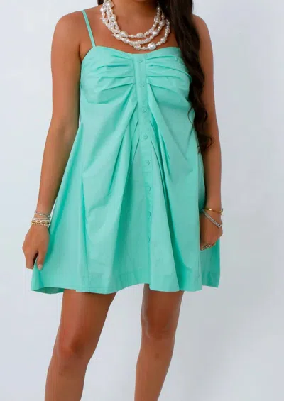 Pinch Button Mini Dress In Seafoam In Green