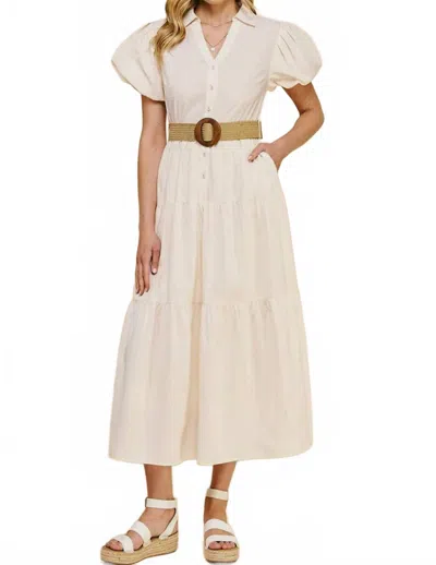 Pinch Buttondown Belted Maxi Dress In Cream In White