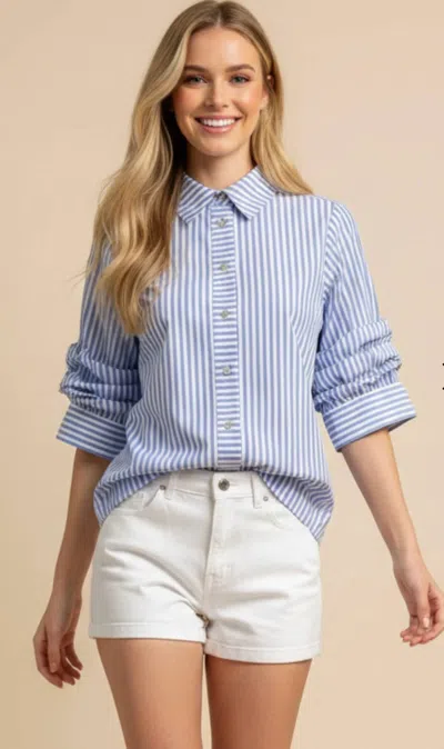 Pinch Button-down Stripe Top In Blue And White