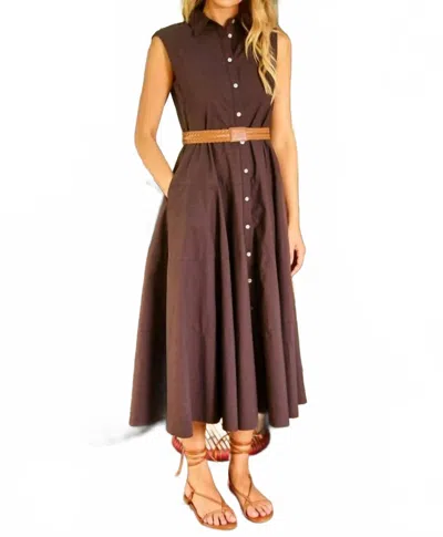 Pinch Buttoned Belted Dress In Brown