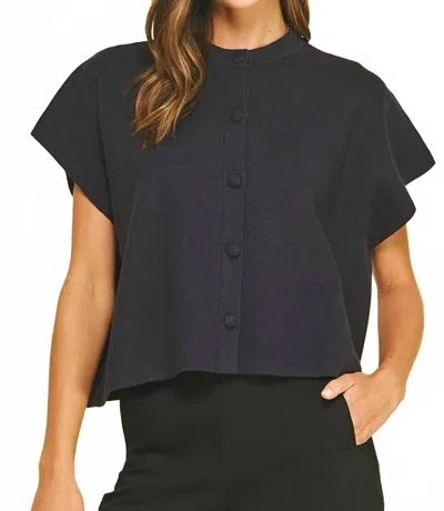 Pinch Cap Sleeve Sweater Top In Navy In Black