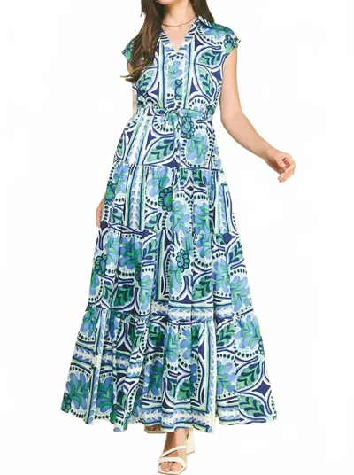 Pinch Capri Bloom Tiered Maxi Dress In Blue-green Floral In Multi