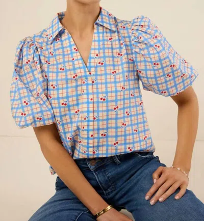Pinch Cherry Check Blouse In Blue