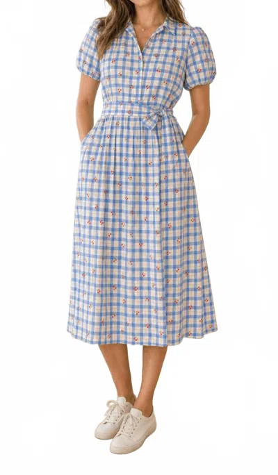 Pinch Cherry Gingham Wrap Midi Dress In Blue And Cream In Multi