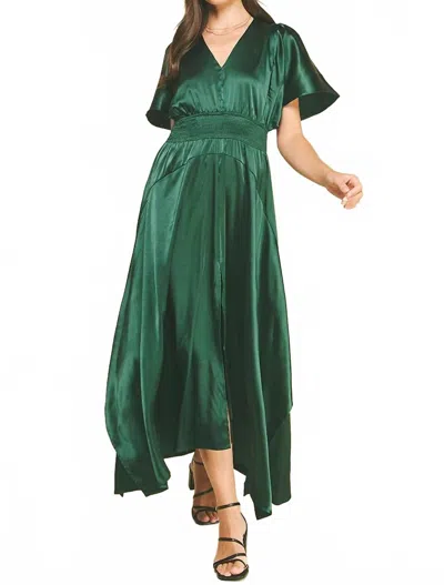 Pinch Chiffon Slit Detailed Maxi Dress In Hunter Green