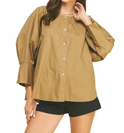 Pinch Chloe Button Down Top In Khaki In Green
