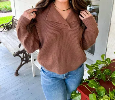 Pinch Collared Knit Sweater In Mocha In Brown