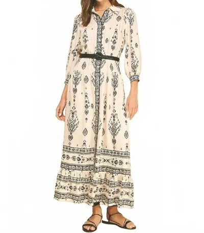 Pinch Collared Maxi Dress In Cream/black In Neutral