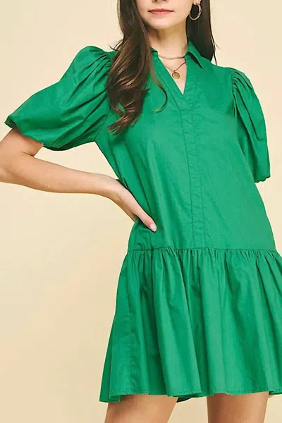 Pinch Collared Tiered Mini Dress In Green