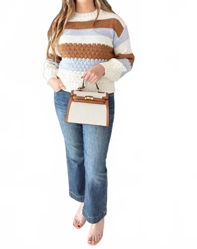 Pinch Color Block Embroidered Sweater In Cream/brown/light Blue In Multi