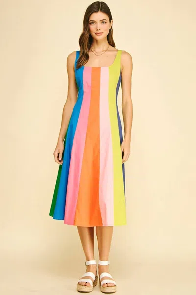 Pinch Colorblock A-line Midi Dress In Multi Stripe