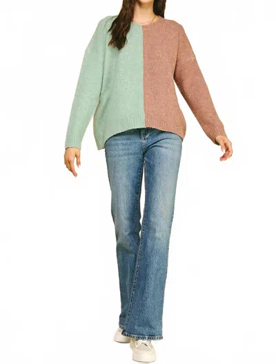 Pinch Colorblock Cozy Round Neck Sweater In Mint Brown In Multi