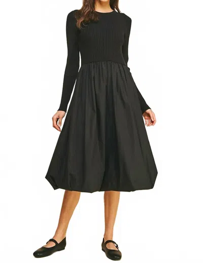 Pinch Contrast Balloon Midi Dress In Black