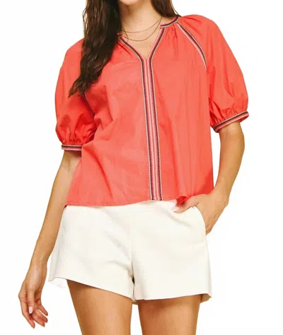 Pinch Contrast Stitch V-neck Top In Poppy Red In Orange