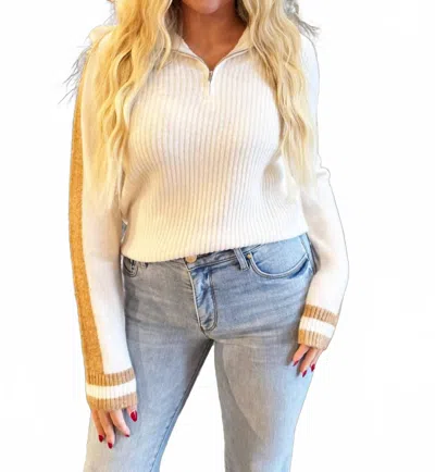 Pinch Contrast Trim Side Stripe Detail Sweater In Ivory In White