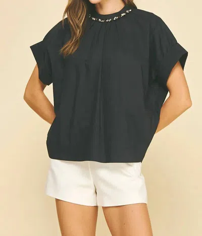 Pinch Cotton Blouse With Seashell Detail In Black