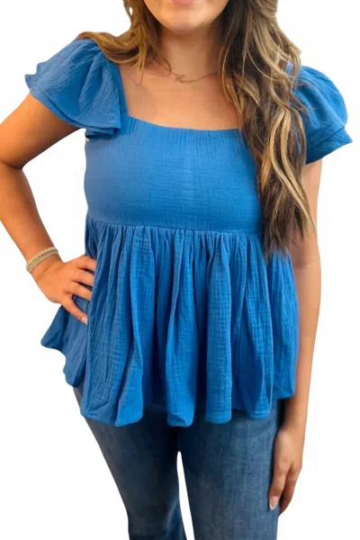 Pinch Cotton Gauze Top In Blue