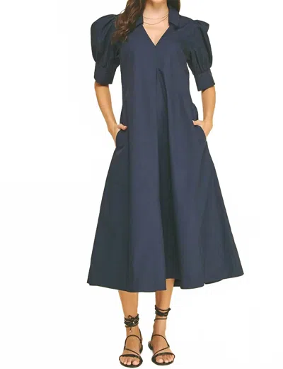Pinch Cotton Midi Dress In Navy In Blue
