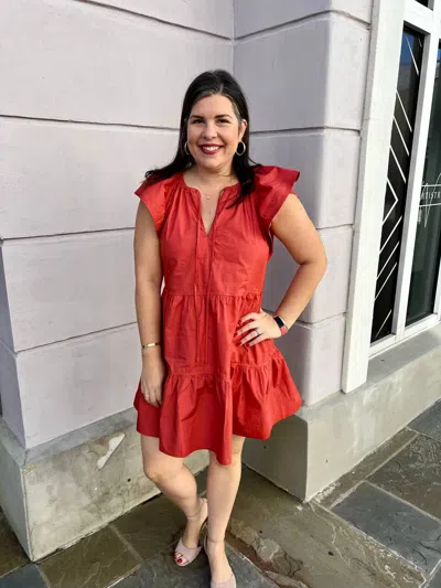 Pinch Cotton Ruffle Mini Dress In Rust In Red