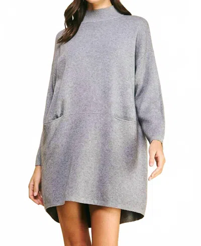 Pinch Cozy Mock Neck Sweater Dress In Grey In Gray