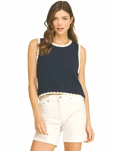 Pinch Crochet Trim Knit Tank In Navy/cream In Blue