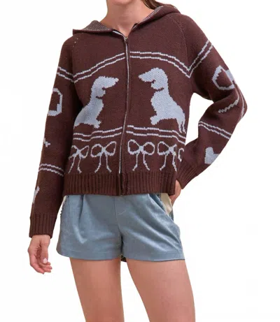 Pinch Dachshund Zip Up Hoodie In Brown