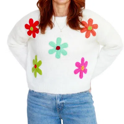 Pinch Daisy Embroidered Sweater In White