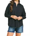 Pinch Drop Shoulder Collared Blouse In Black In Black