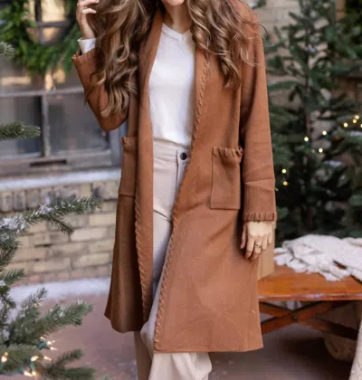 Pinch Edge Detail Open Knit Cardigan In Camel In Brown