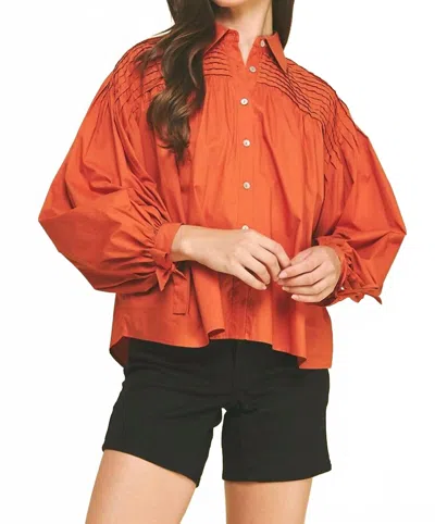 Pinch Effortlessly Elegant Tucked Detail Blouse In Orange