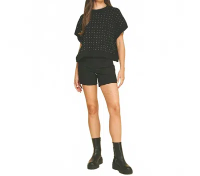 Pinch Elowen Rhinestone Knit Top In Black