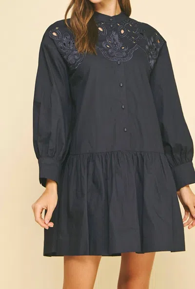Pinch Embroidered Mini Dress In Navy In Gray