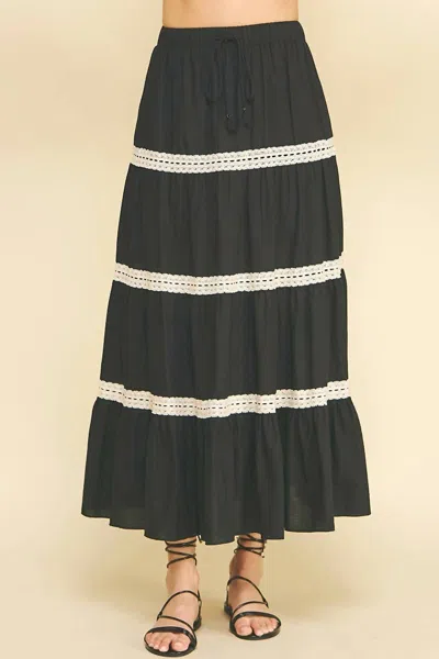 Pinch Embroidered Tiered Maxi Skirt In Black In Animal Print