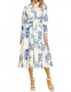 Pinch Everly Toile Print Midi Dress In Ivory Blue In Blue