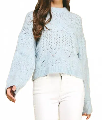 Pinch Eyelet Crewneck Sweater In Light Blue