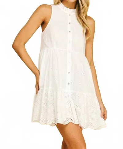 Pinch Eyelet Detailed Mini Dress In White