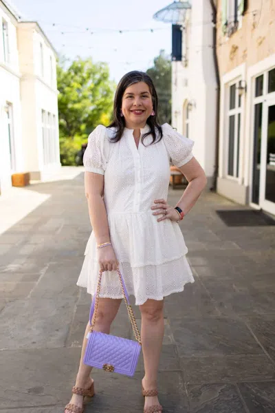 Pinch Eyelet Embroidery Mini Dress In White