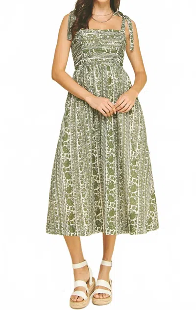 Pinch Fancy Floral Midi Dress In Green Ivory In Multi