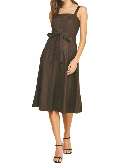 Pinch Faux Leather Button Detailed Midi Dress In Chocolate In Brown