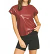Pinch Faux Leather Cap Sleeve Top In Crimson In Brown