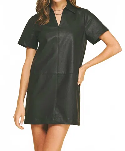 Pinch Faux Leather Tunic Dress In Black