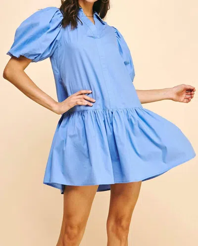 Pinch Final Sale: Collared Tiered Mini Dress In Blue